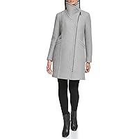 Kenneth Cole Women's Full Side Zip 3/4 Length Boucle Wool Peacoat