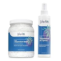Life-flo Pure Magnesium Oil Spray 8oz and Magnesium Flakes for Bath 44oz - Magnesium Chloride from The Zechstein Seabed - Relief and Relaxation Bundle - Soothes Muscles and Joints - 60-Day Guarantee