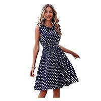 Womens Dresses Ruffle Trim Pleated Hem Belted A-Line Dress (Color : Royal Blue, Size : X-Large)