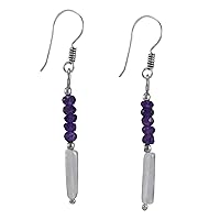 Silvesto India Handmade Jewelry Manufacturer Round Beads Amethyst & Organic Shape White Quartz, Wire-wrapped 925 Silver Plated Earring Jaipur Rajasthan India