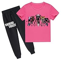 Kid Boy Summer Crewneck Tee Shirt+Jogger Pants Skibidi Toilet Short Sleeve TShirt Casual Pullover Tops