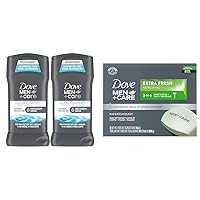DOVE MEN + CARE Deodorant Stick Moisturizing Deodorant For 72-Hour Protection Clean & 3 in 1 Bar Cleanser for Body, Face, and Shaving Extra Fresh Body and Facial Cleanser