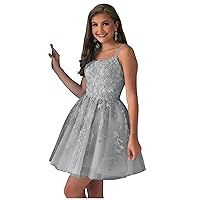 Grey Short Homecoming Dresses Appliques 2023 A-Line Tulle Prom Party Dress for Juniors 8