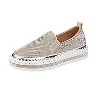 Women's Sparkly Fashion Sneakers Rhinestone Slip on Flatform Loafers Low Top Bling Casual Walking Shoes