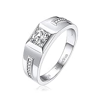 MomentWish Men's Ring Wedding, 0.5Carat Moissanite Engagement, D Color VVS1 Simulated Diamond 925 Sterling Silver Accent Rings