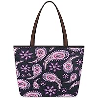 Paisley Pattern Ethnic（03） Large Tote Bag For Women Shoulder Handbags with Zippper Top Handle Satchel Bags for Shopping Travel Gym Work School