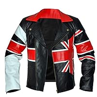 Mens UK Flag Cafe Racer Brando Vintage British Biker Leather Jacket