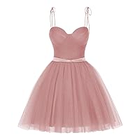 Dessiny Short Homecoming Dress for Teens 2024 Spaghetti Strap Princess Glitter Tulle Short Prom Dress with Pocket DE85