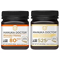 MANUKA DOCTOR - Manuka Honey MGO 80+ Multifloral & MGO 525+ Monofloral Value Bundle, 100% Pure New Zealand Honey. Certified. Guaranteed. RAW. Non-GMO, 2 x 8.75oz Pots