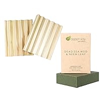 Dead Sea Mud and Neem Soap - Made with Natural and Organic Ingredients 4.5 oz Bar & 2 Pack Soap Dish, Draining Dish - 100% Natural Poplar Wood, No Chemicals