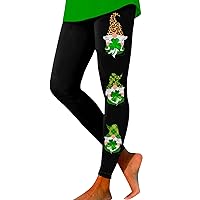St Patricks Days Leggings for Women High Waist Gnomes Good Luck Clover Print Yoga Pants Holiday Tights Plus Size Pants