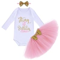 ODASDO Baby Girl 1st 2nd Birthday Cake Smash Outfit Long Sleeve Romper Tutu Skirt Headband Fall Winter Clothes Set