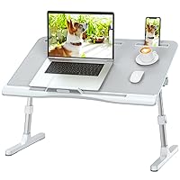 Foldable Laptop Bed Tray Desk, Adjustable Laptop Bed Table with Heights and Angles, Upgraded-Sturdy Laptop Lap Desk for Bed/Sofa/Couch/Floor, Lap Tablet Desk (NO Drawer, Grey)