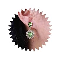 Aneneiceera Vintage Emerald Heart Drop Earrings Oval Green Crystal Earrings Green Halo Heart Earrings Teardrop Emerald Stud Earrings Jewelry for Women and Girls (Green)