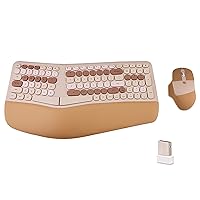 Wireless Ergonomic Keyboard and Mouse Combo, Split Keyboard, Stain-Resistant Comfortable PU Wrist Rest, Natural Typing, 2.4G Connectivity, Compatible with PC/Laptop (Milk Tea)