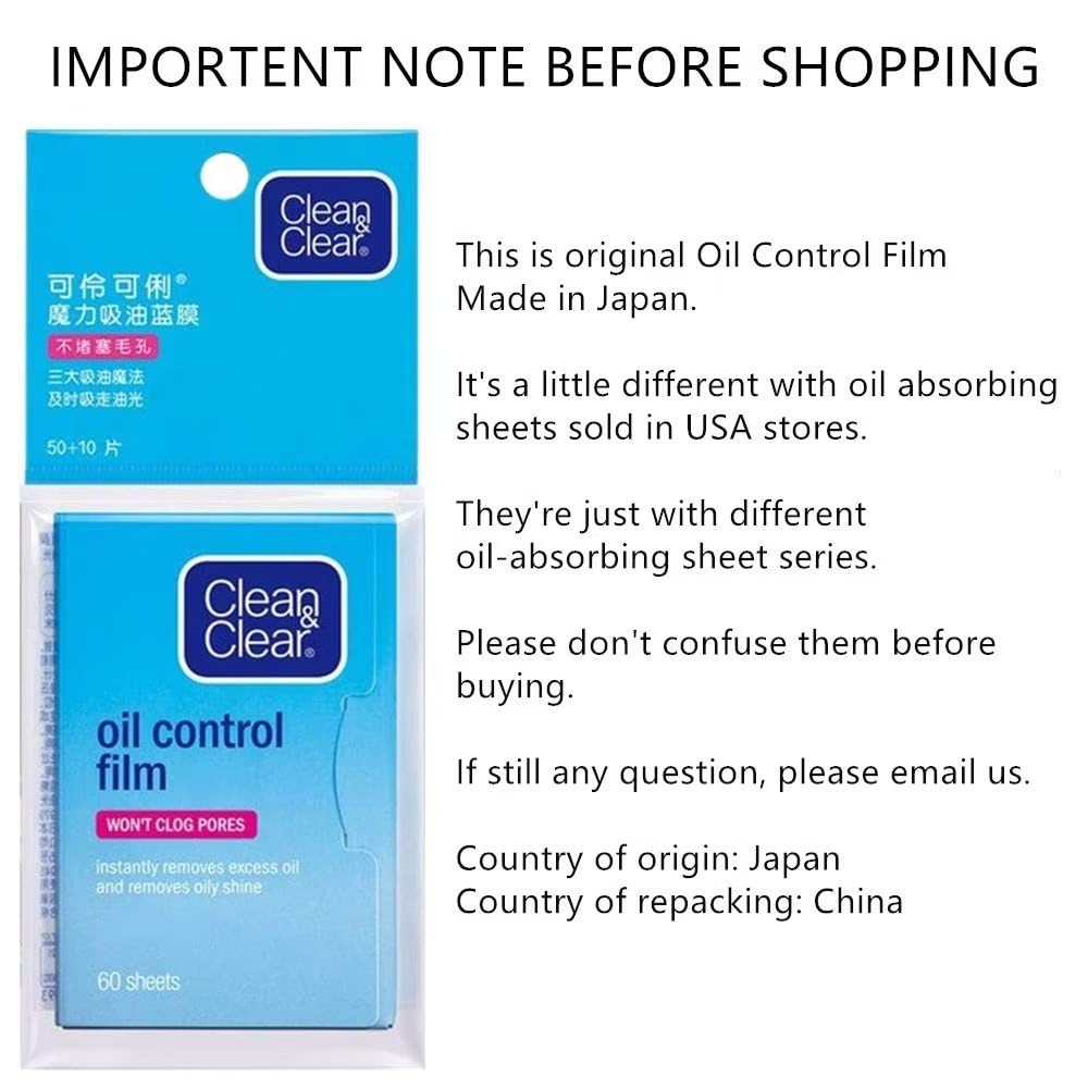 Oil Control Film Replacment for Clean & Clear Oil-Absorbing Sheets,5pack(total 300sheets)Oil Blotting Sheets for Face,9% Larger,Makeup Friendly High-performance Handy Face Blotting Paper for Oily Skin