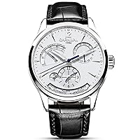 Carnival Men's Automatic Watch Dual Time 24 Hour Power Reserve Calendar Waterproof Watch White, white, Classic