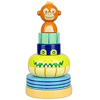 Orange Tree Toys: Stacking Ring: Jungle Animals - Wooden Colorful Stacking Puzzle Toy, Size & Motor Skills Developmental Toy, Toddler & Kids, Ages 1+