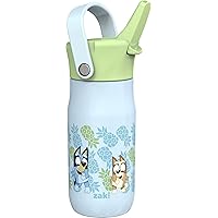 Zak Designs Harmony Bluey Kid Water Bottle for Travel or At Home, 14oz Recycled Stainless Steel is Leak-Proof When Closed and Vacuum Insulated (Bluey, Bingo, Muffin)