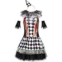 Halloween evil clown costume,entertainment stage dresses,mesh plaid dress four-piece suits.
