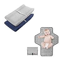 Changing Pad Cover & Portable Changing Pad - Babebay Ultra Soft Minky Dots Plush Changing Table Covers 2 Pack & Portable Travel Baby Changing Pads Waterproof for Baby 1 Pack
