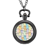 Meerkats Pattern Vintage Pocket Watch Arabic Numerals Scale Quartz with Chain Christmas Birthday Gifts