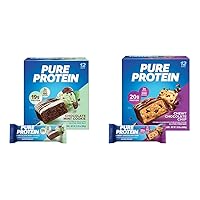 Pure Protein Bars Bundle with Chocolate Mint Cookie (19g Protein, 12 Count) and Chewy Chocolate Chip (20g Protein, 12 Count)
