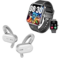 TOZO S4 AcuFit One Smartwatch 1.78-inch Bluetooth Talk Dial Fitness Tracker Black + OpenBuds Lightweight True Open Ear Wireless Earbuds White