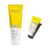 Acure Brightening Facial Cleansing Gel Set - Vegan Cleanser - Pomegranate, Blackberry & Acai Infused (4 Fl oz & 1 Fl oz Travel Size)