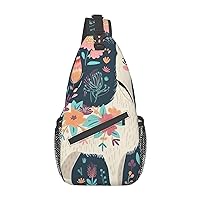 Cute Llama Floral Crossbody Sling Backpack Sling Bag for Women Hiking Daypack Chest Bag Shoulder Bag