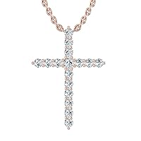 14k Gold cross pendant set with 16 Rd white diamonds (1/4 cttw,H-I Color,I1 Clarity) with 18