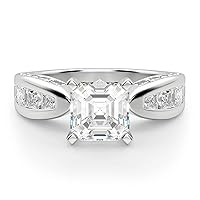 5 CT Asscher Moissanite Engagement Ring Wedding Bridal Ring Set Solitaire Accent Halo Style 10K 14K 18K Solid Gold Sterling Silver Anniversary Promise Ring Gift for Her