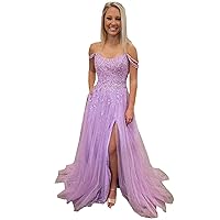 2024 Off The Shoulder Empire Waist Glitter Tulle Prom Formal Homecoming Dresses with Side Slit