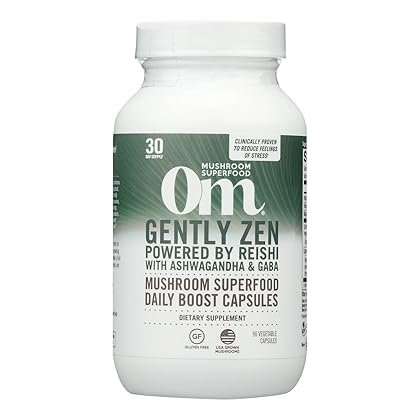 Om Mushroom Superfood Relax Mushroom Capsules, 90 Count, 30 Days, Reishi Mushrooms, Ashwagandha, GABA, L-Theanine, Magnesium, Adaptogens for Stress Support (Formerly Gently Zen, Packaging May Vary)