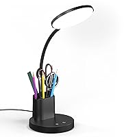 Desk Lamp, LED Desk Lamp for Home Office, Touch Table Lamp with 3 Color Modes 360° Adjustable Arm, Dimmable Desk Light with Pen Phone Holder, Black