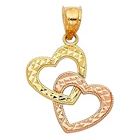 Double Heart Pendant Solid 14k Yellow Rose Gold Love Charm Diamond Cut Polished Two Tone 20 x 18 mm