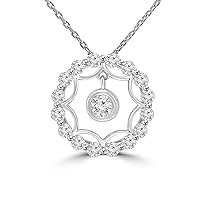0.75 Ct Ladies Round Cut Diamond Circle Pendant with 16 Inch Chain