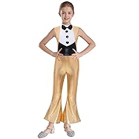 ACSUSS Kids Girls Metallic Gymnastic Leotard Jazz Dance Disco Costume Flared Jumpsuit Romper Pageant Party Gown