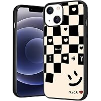 for iPhone 13 Mini Black White Grids Case Cute Smile Plaid Print Shockproof Protective Case Soft TPU Hard Back Anti-Scratch Cover for iPhone 13 Mini