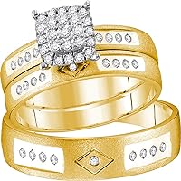 The Diamond Deal 14kt Yellow Gold His Hers Round Diamond Cluster Matching Wedding Set 1/4 Cttw