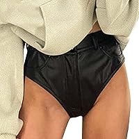 Women's Shorts Hot Pants PU Faux Leather Black Mid Waist Casual Weekend Micro Elastic Short Comfort Plain