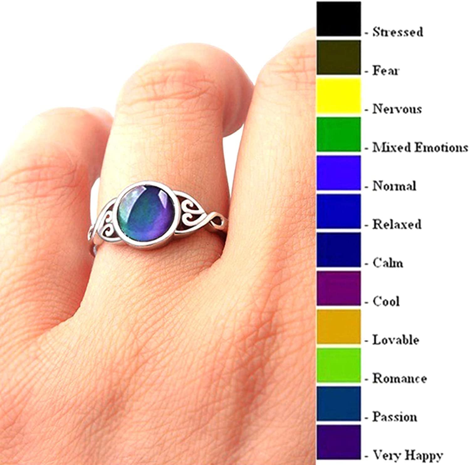 U-M Rings for Women Teen Girls,Women Round Faux Gem Inlaid Hollow Temperature Change Color Mood Ring Jewelry, Gifts for Women Men Girl