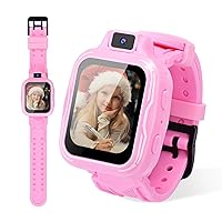 Rindol Christmas Gifts for 6 7 8 Year Old Girls Kids Watch with Music Player 90°Rotatable Camera Smart Watch for Kids Toys for Girls Age 5-10 (Light-Pink)