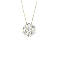 10K Yellow Gold 1/5CT-1 CT TDW Diamond Flower Cluster 7 Stone Pendant Necklace for Women(I-J, I2)