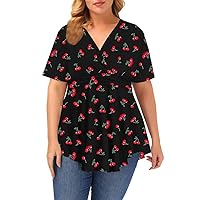 ALLEGRACE Plus Size Tunics Women Short Sleeve Summer Casual Tunic Tops for Leggings