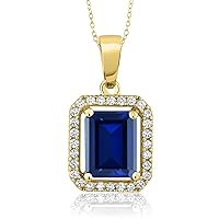 Gem Stone King 18K Yellow Gold Plated Silver Pendant with 18 Inch Chain Octagon Blue Created Sapphire Moissanite (2.98 Cttw)