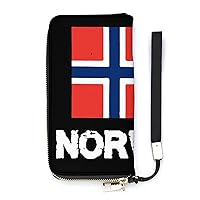 Norway National Pride Norwegian Flag Vertical Long Wallet Slim Clutch Bifold with Handle Strap Multi Card Organizer for Men Women