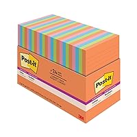 Post-it Notes Super Sticky Pads in Energy Boost Collection Colors, Note Ruled, 4