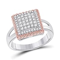 The Diamond Deal 10kt Two-tone Gold Womens Round Diamond Rope Square Cluster Ring 1/3 Cttw