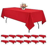 12 Pack Polyester Tablecloth -60 x 102 Inch Red Table Cloth for 6 Feet Rectangle Tables, Stain and Wrinkle Resistant Washable Fabric Table Cover for Wedding Party Banquet Restaurant Kitchen